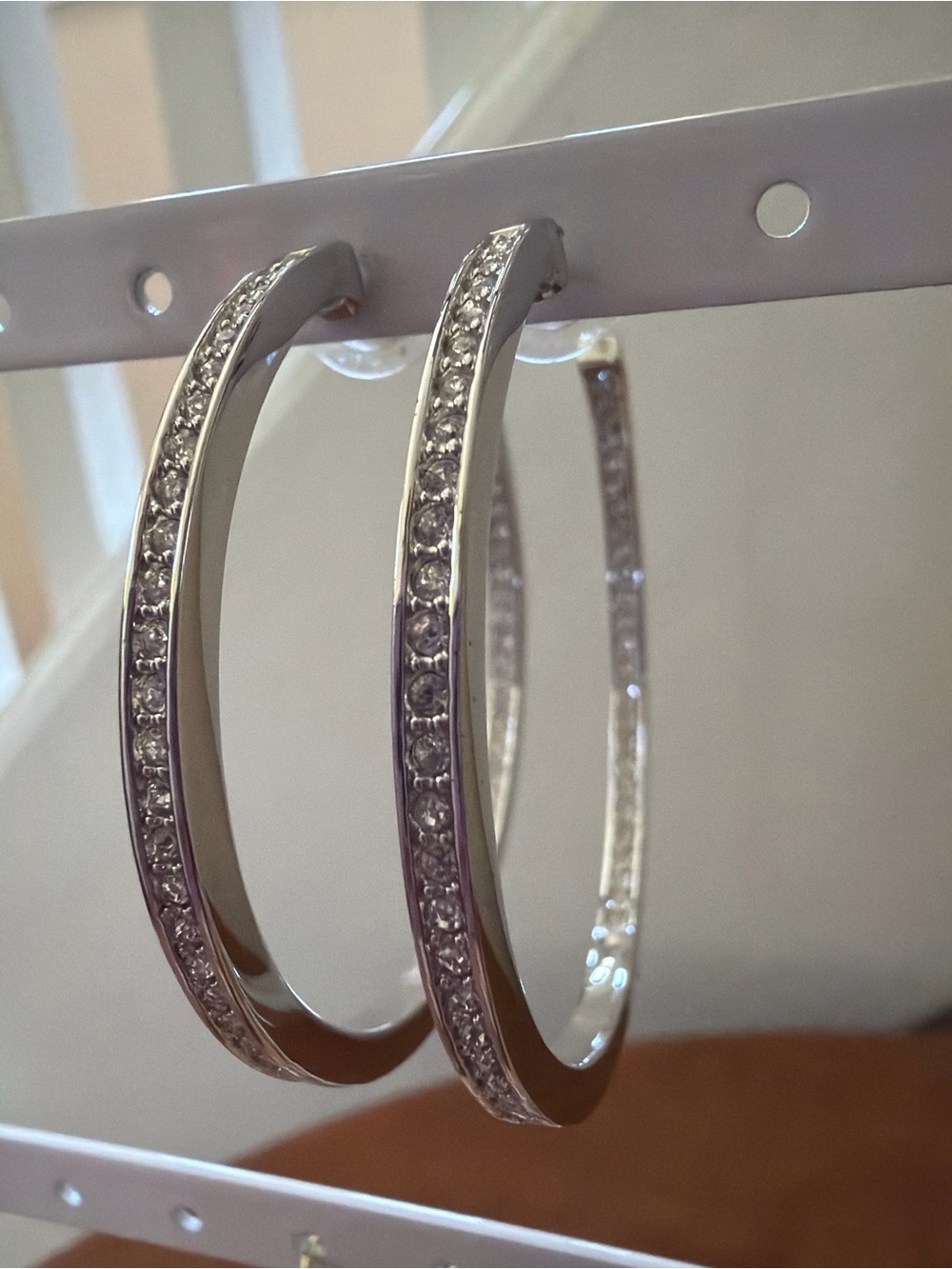 Swarovski Crystal Silver Tone Large Hoop Earrings Pavé Rhinestone Statement Hoop